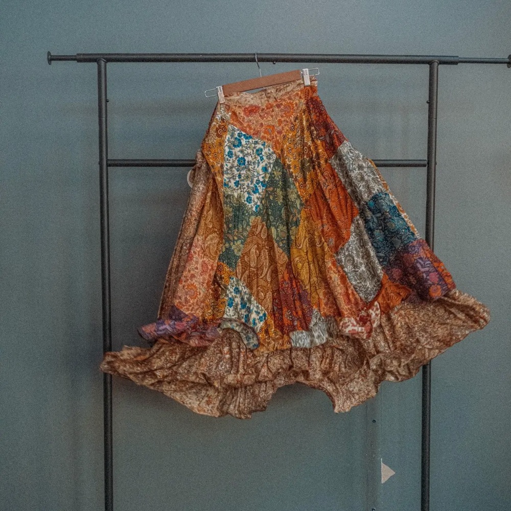 mixed silk material wrap skirts